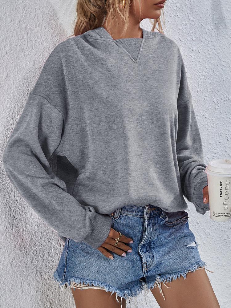 Solid Loose Sherpa Lined Pullover Hoodie Sweatershirt