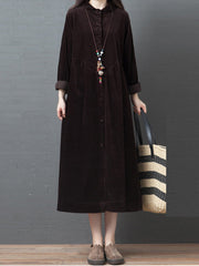 Women's Dresses Loose Corduroy Pocket Long Sleeve Dress