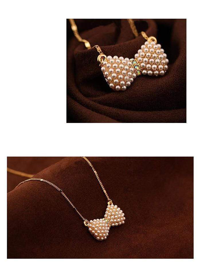 Elegant Girls Essential Faux Pearls Decoration Bow Necklace