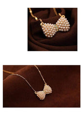 Elegant Girls Essential Faux Pearls Decoration Bow Necklace