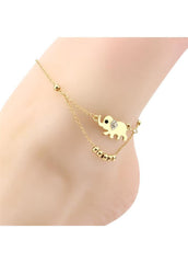 Elephant Shape Gold Metal Layered Anklet