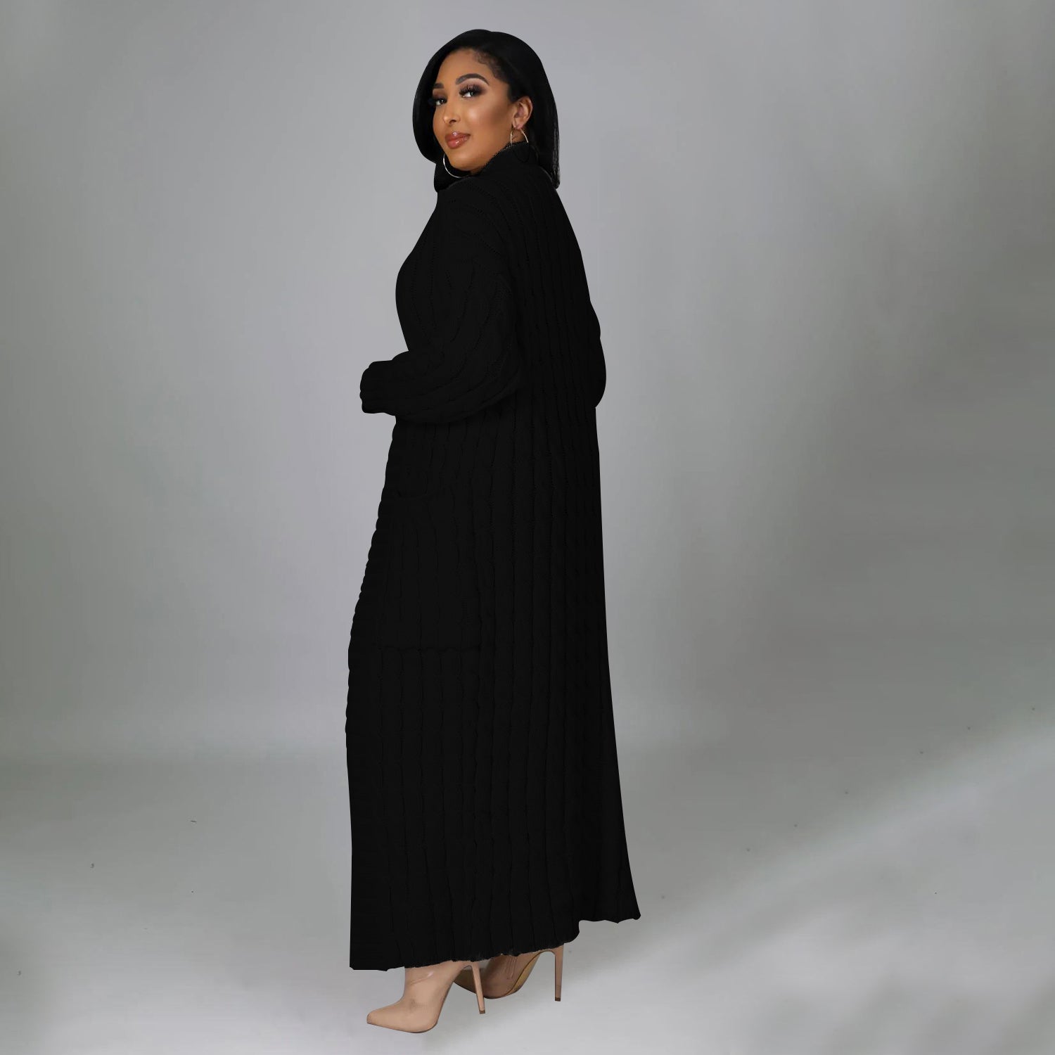 Elegant Solid Long Sleeve Knitted Long Cardigan