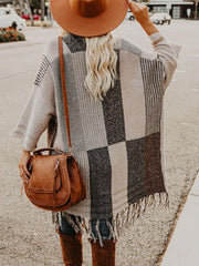 Fringe Color Block Loose Knit Cardigan