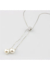 Faux Pearl Decorated Tassel Design Gold Metal Necklace