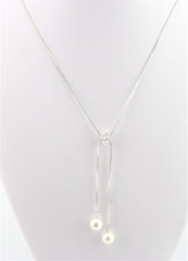 Faux Pearl Decorated Tassel Design Gold Metal Necklace