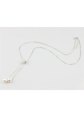 Faux Pearl Decorated Tassel Design Gold Metal Necklace