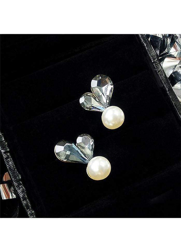 Faux Pearl Gray Rhinestone Decorated Ear Studs