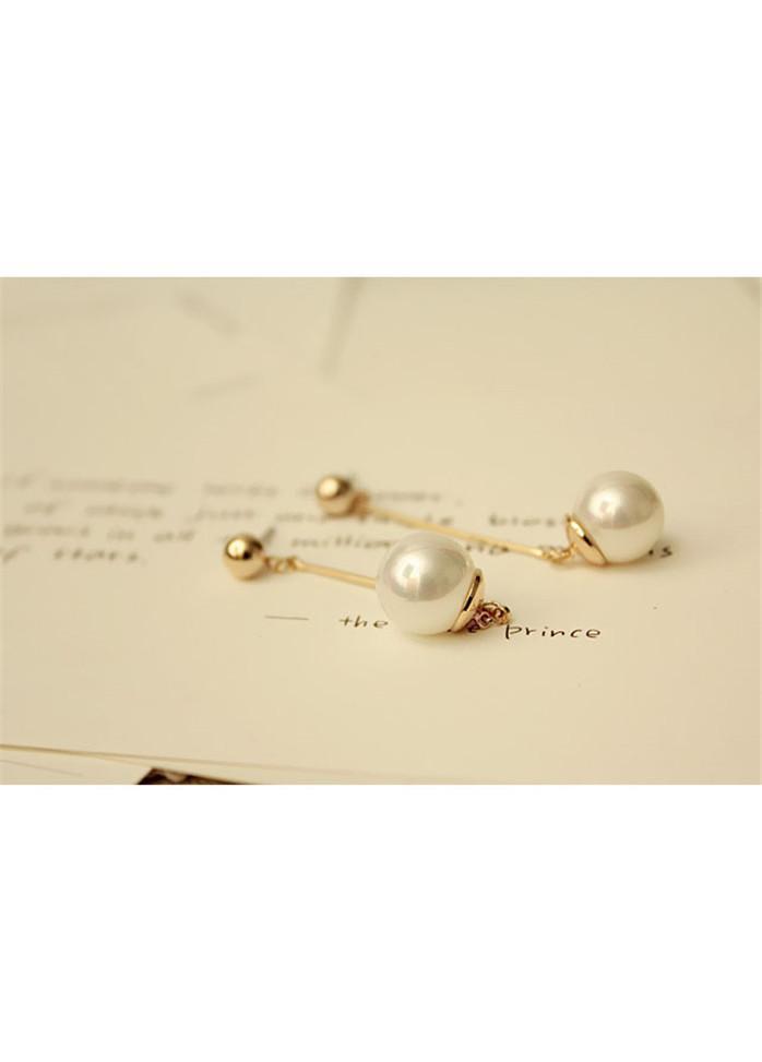 Faux Pearl Pendant Gold Metal Earrings