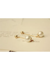 Faux Pearl Pendant Gold Metal Earrings