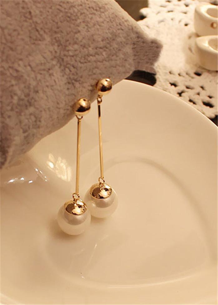 Faux Pearl Pendant Gold Metal Earrings