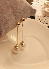 Faux Pearl Pendant Gold Metal Earrings