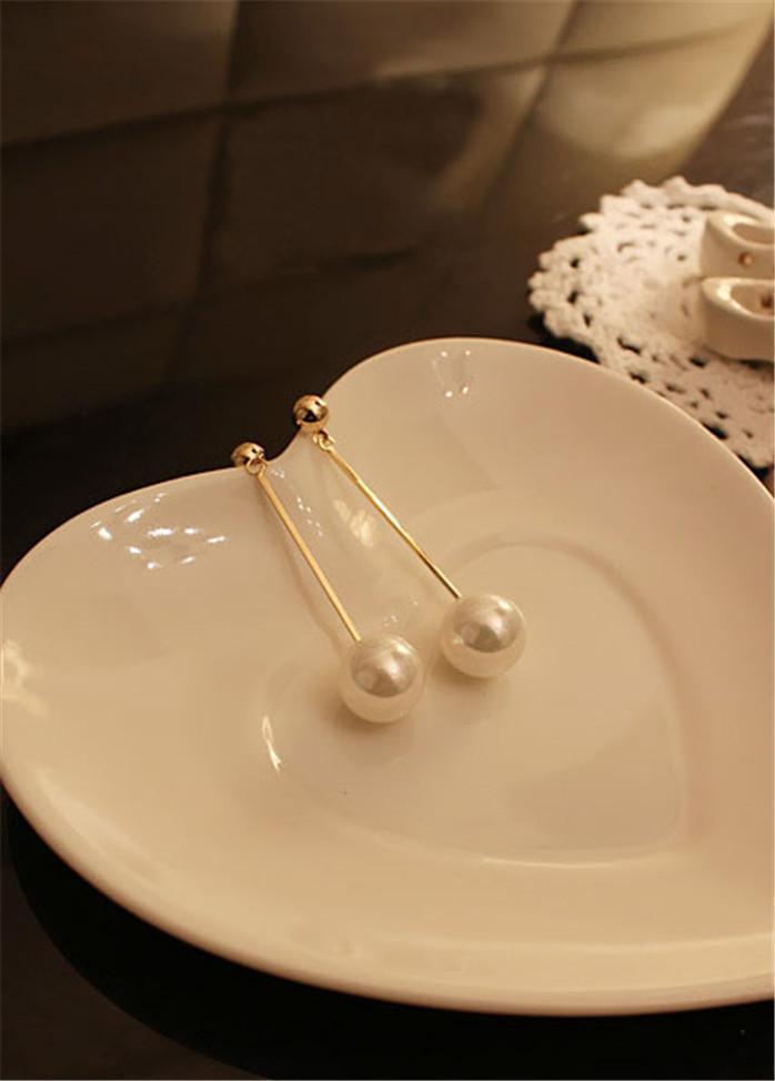 Faux Pearl Pendant Gold Metal Earrings