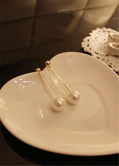 Faux Pearl Pendant Gold Metal Earrings