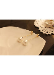 Faux Pearl Pendant Gold Metal Earrings