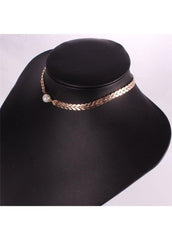 Fishbone Chain Faux Pearl Embellished Necklace