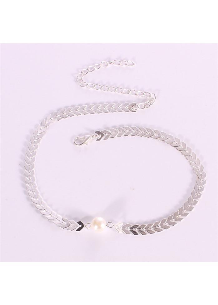 Fishbone Chain Faux Pearl Embellished Necklace