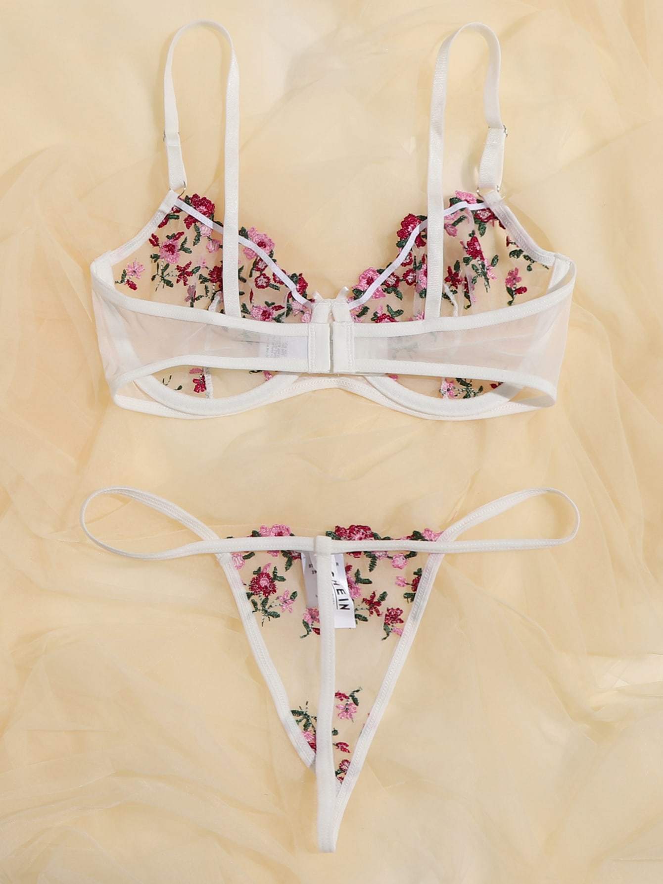 Floral Embroidered Mesh Underwire Lingerie Set