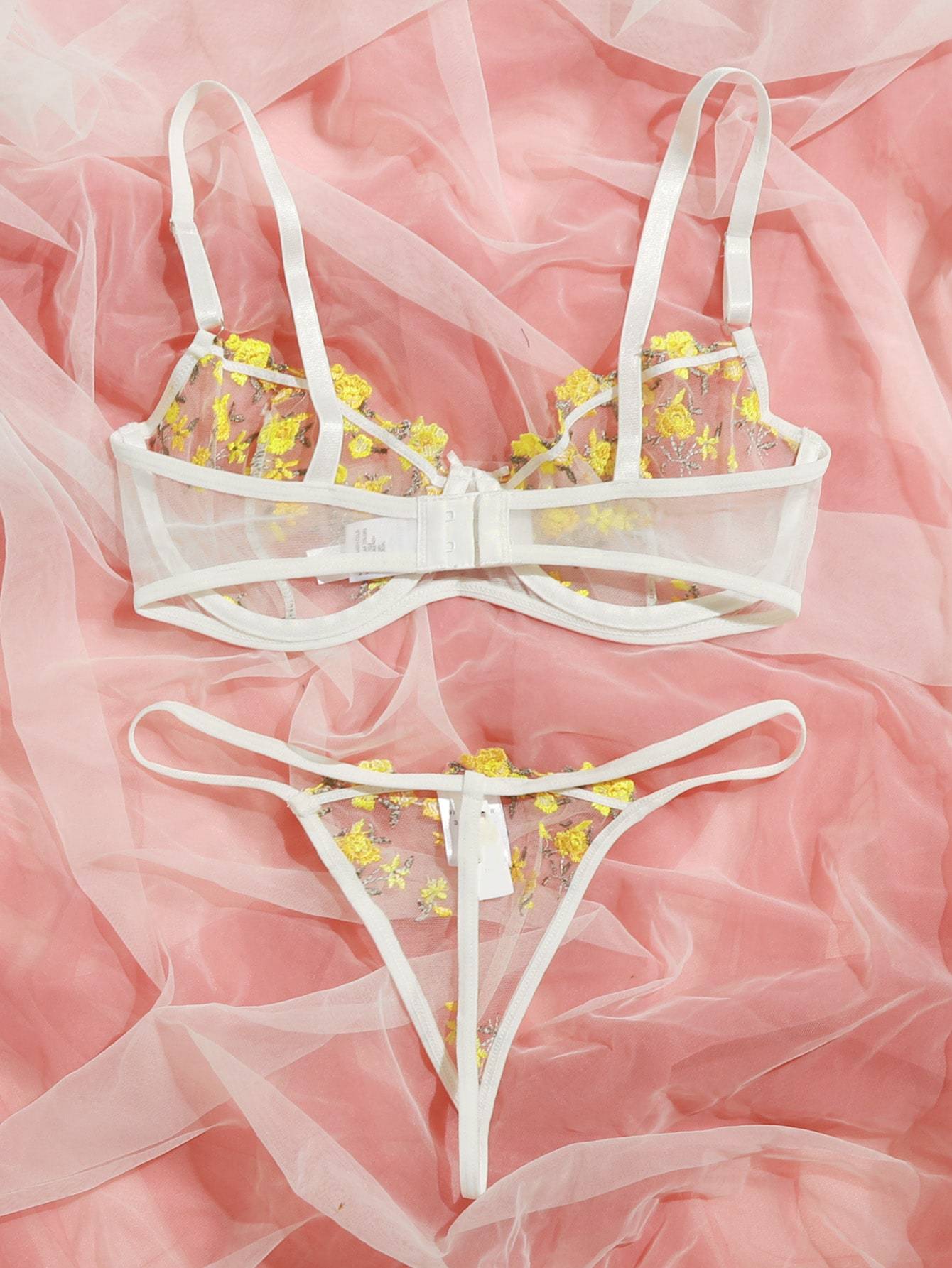Floral Embroidered Mesh Underwire Lingerie Set