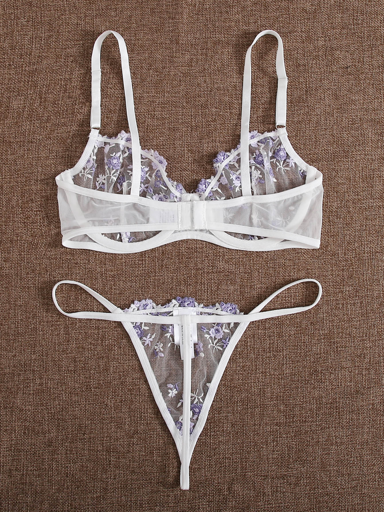 Floral Embroidered Mesh Underwire Lingerie Set