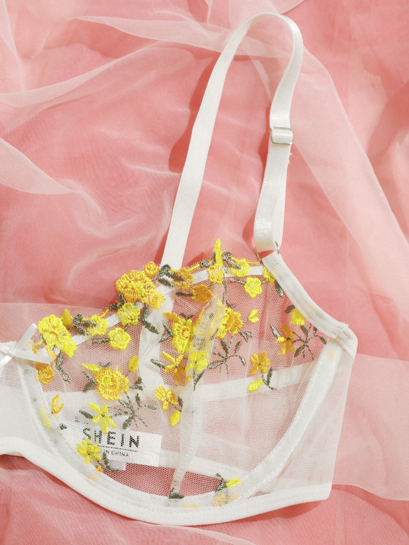 Floral Embroidered Mesh Underwire Lingerie Set