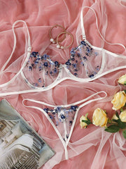 Floral Embroidered Mesh Underwire Lingerie Set