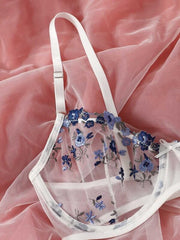 Floral Embroidered Mesh Underwire Lingerie Set