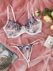 Floral Embroidered Mesh Underwire Lingerie Set