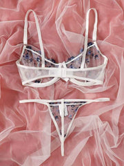 Floral Embroidered Mesh Underwire Lingerie Set