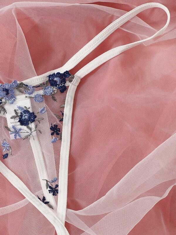 Floral Embroidered Mesh Underwire Lingerie Set
