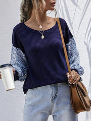 Floral Sleeve Vintage Solid Sweater