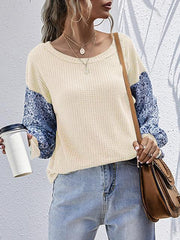 Floral Sleeve Vintage Solid Sweater