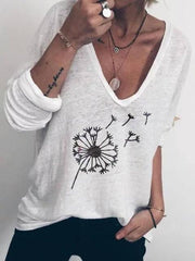 Flower Print V Neck Tops