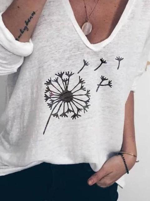Flower Print V Neck Tops