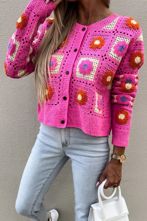 Square Crochet Crop Button Cardigan