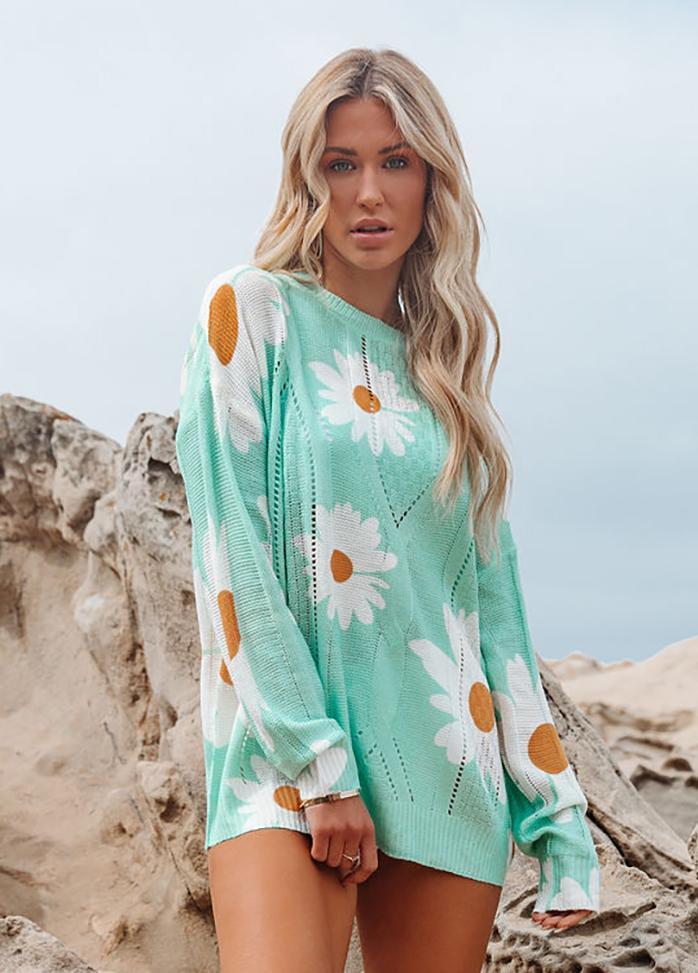 Long Sleeve Round Neck Printed Sweater