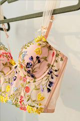 Floral Embroidery Corset Top 2 Pieces Sets
