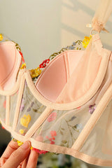 Floral Embroidery Corset Top 2 Pieces Sets