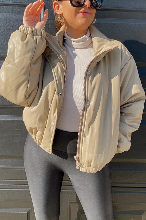 Faux Leather Puffer Jacket