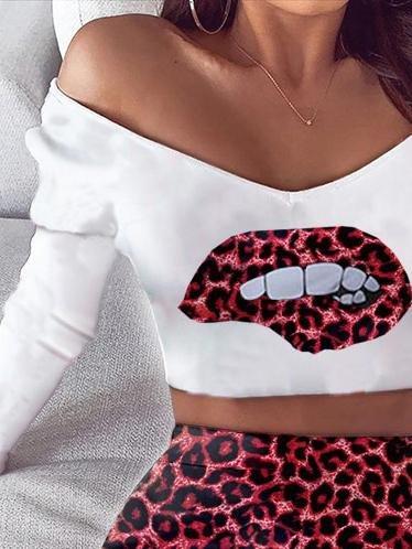 Leopard Print Lip Top & Skirt Two-Piece Suit