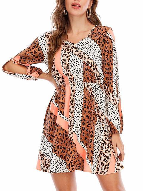 Leopard Print Long Sleeve  Dress