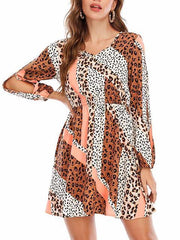 Leopard Print Long Sleeve  Dress