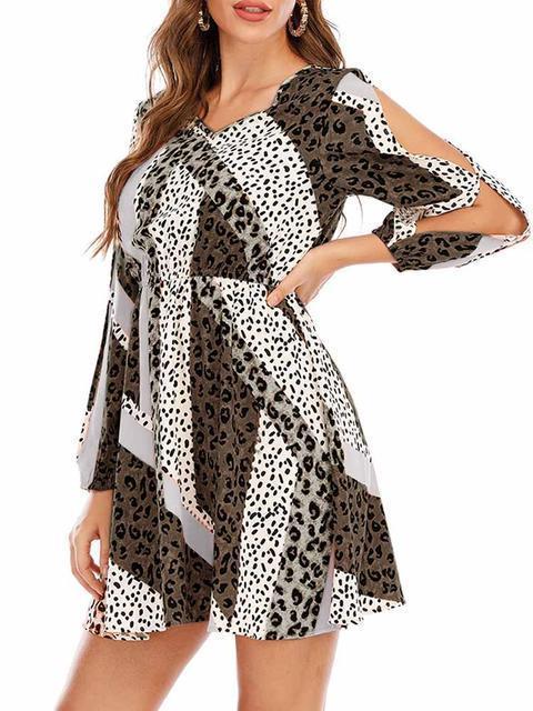 Leopard Print Long Sleeve  Dress