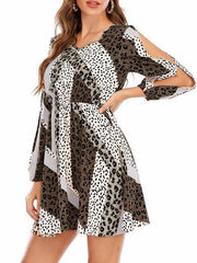 Leopard Print Long Sleeve  Dress