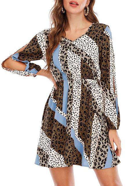 Leopard Print Long Sleeve  Dress