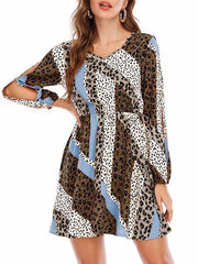 Leopard Print Long Sleeve  Dress