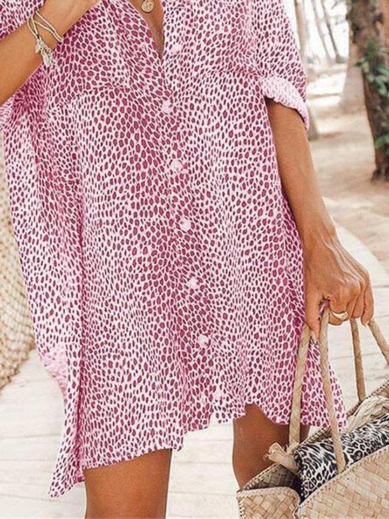 Leopard Print Long Sleeve Mini Shirt Dress