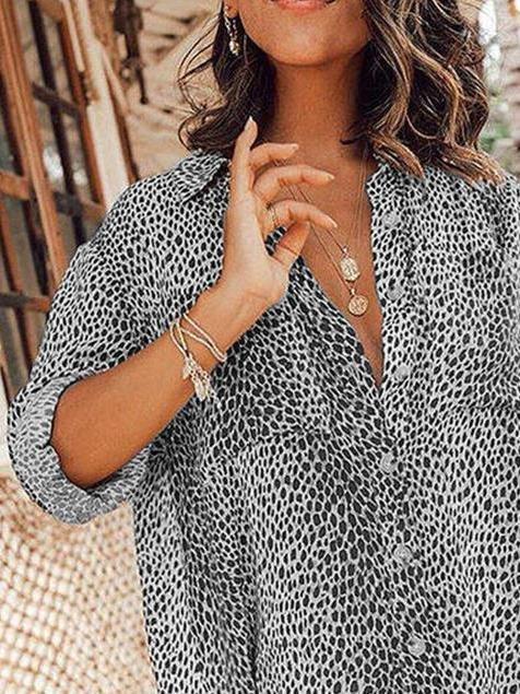 Leopard Print Long Sleeve Mini Shirt Dress