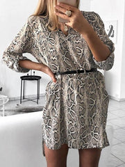 Leopard Print Long Sleeve Shirt Dress
