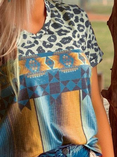Leopard Print Round Neck Short Sleeve T-shirt