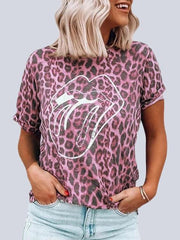 Leopard Print Round Neck Tops
